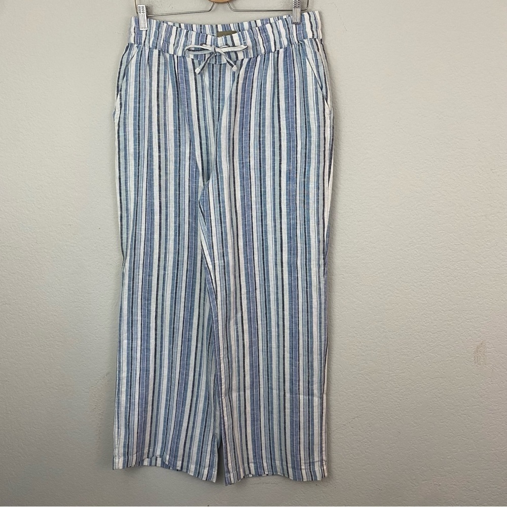 Naturals D & Company Linen & Flax Natural Blue & White Stripe Pants Size Med